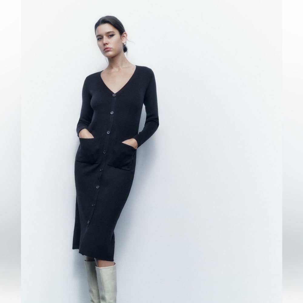 Zara cardigan ribbed dress
